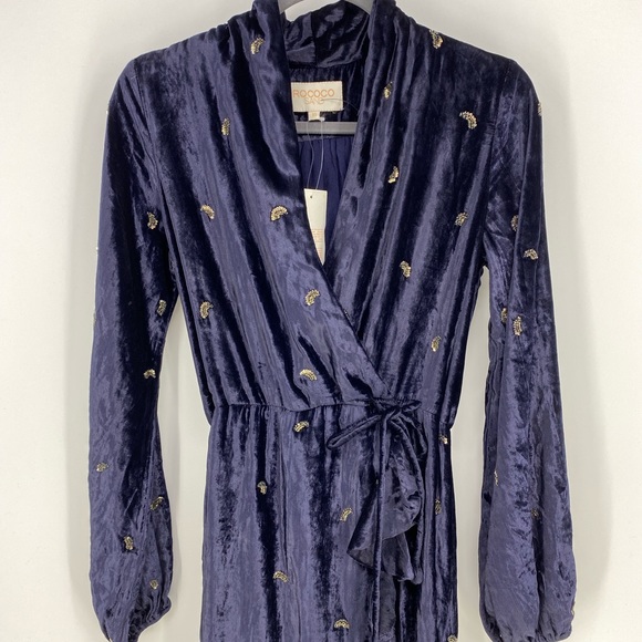 Rococo Sand Velvet Maxi Faux Wrap Dress Sequin Long Sleeve Holiday Party - Picture 3 of 14